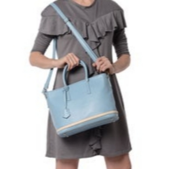 Sky Blue Zipper & Inside Snap Shoulder Bag With Handles - Picture 5 of 7